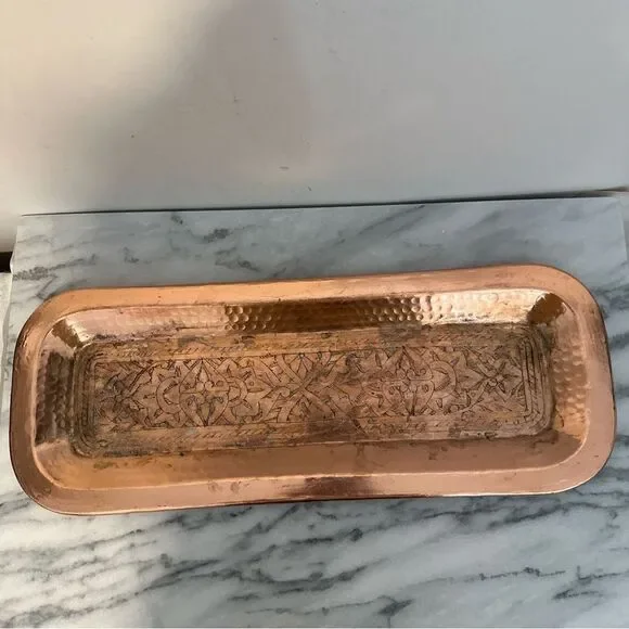 Copper Vanity Tray floral embossed hammered design